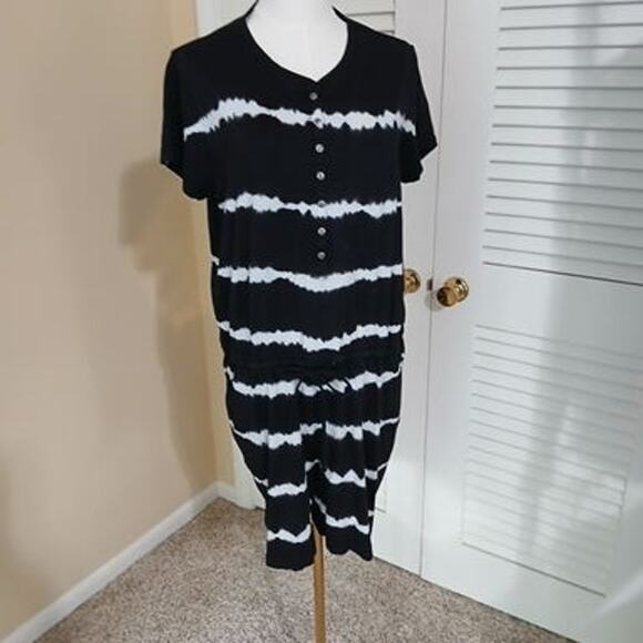 American Living XL black and white striped shorts romper 100% cotton drawstring - Picture 7 of 13
